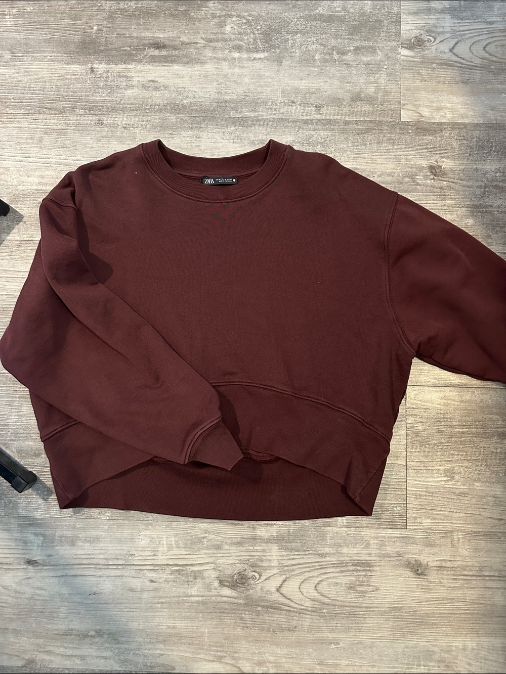 Zara Women's Deep Burgundy/Chocolate Brown Crewneck Sweater